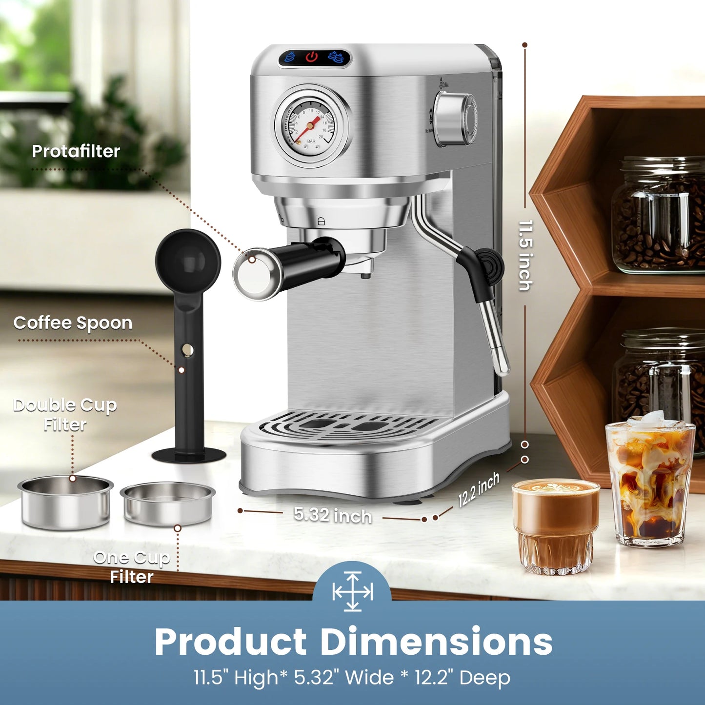 Espresso Machine with Milk Frother – 20 Bar Barista Coffee Maker for Home