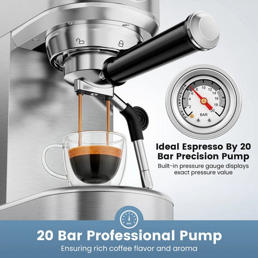 Espresso Machine with Milk Frother – 20 Bar Barista Coffee Maker for Home