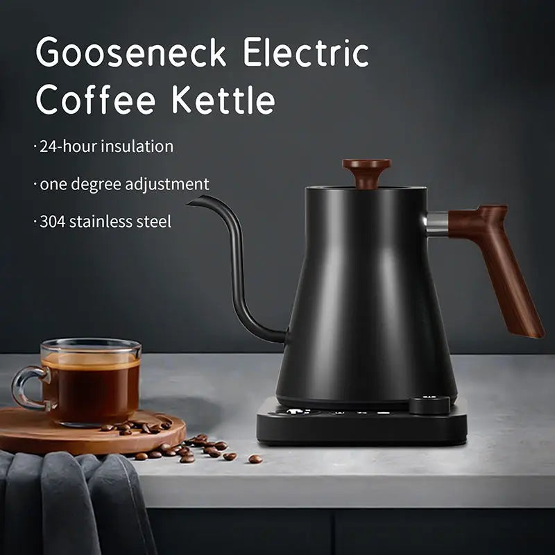 Gooseneck Electric Kettle – Hand Brew Coffee & Milk Frother Pour Over Pot