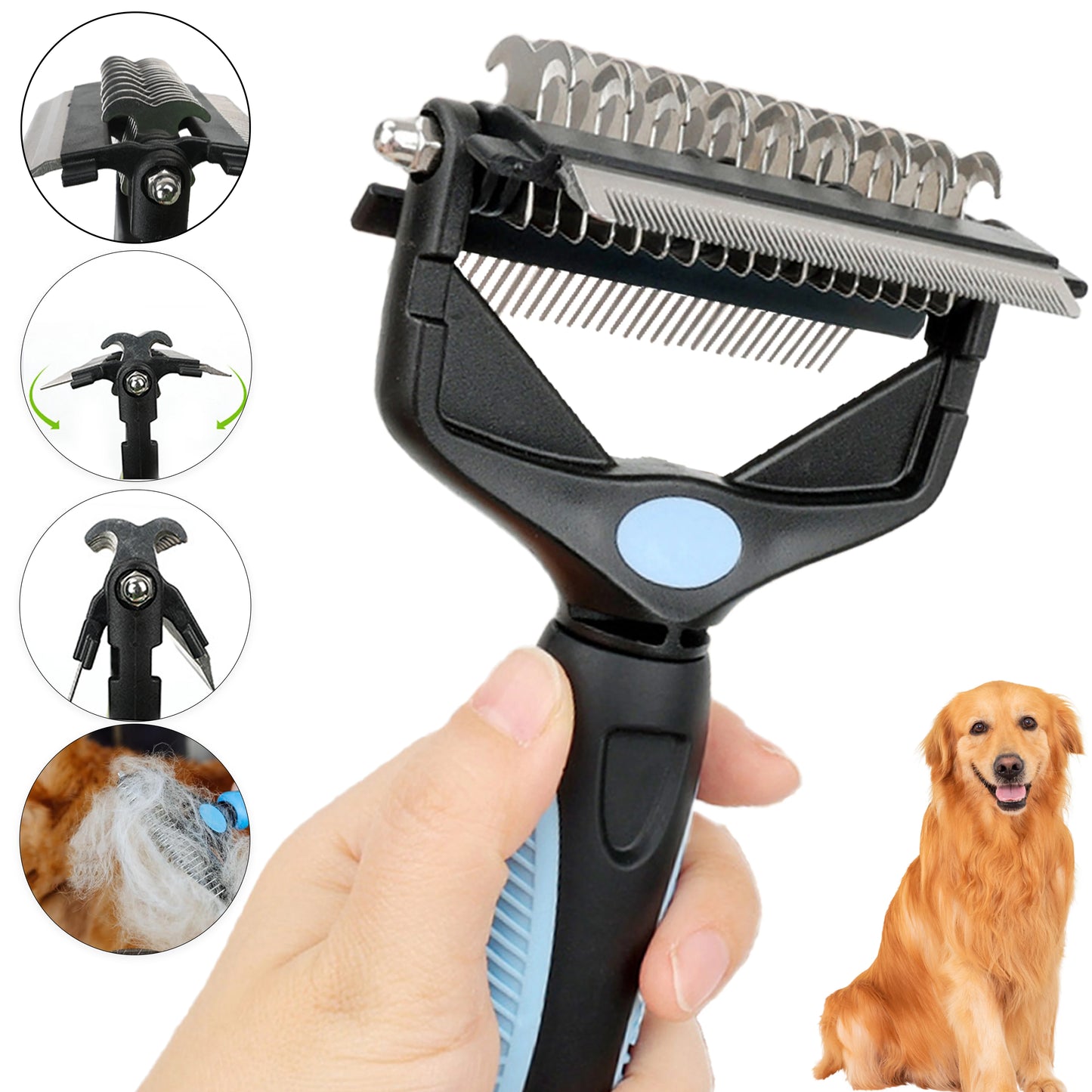 3-in-1 Pet Deshedding Brush – Dog & Cat Hair Remover, Knot Cutter & Grooming Comb